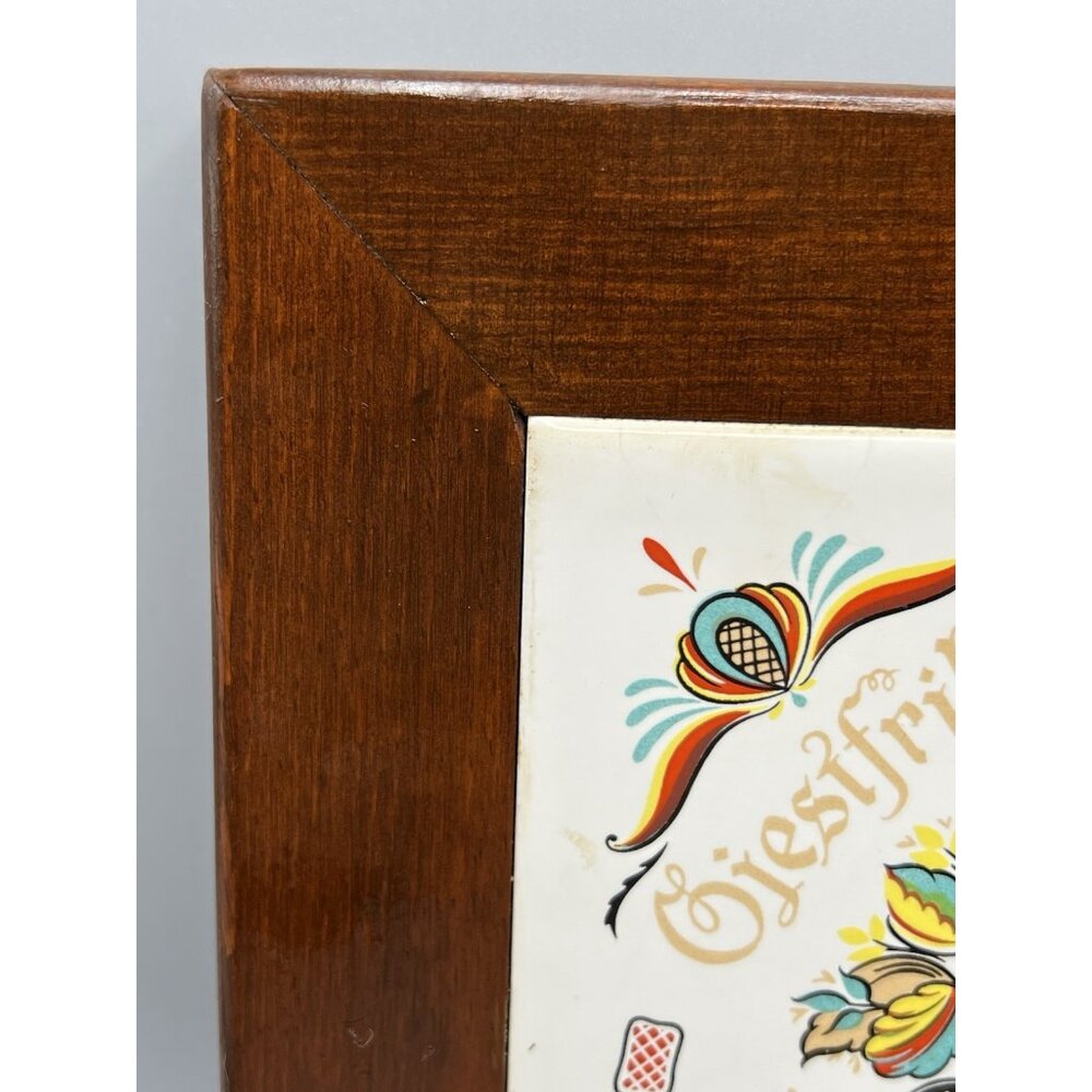 VTG Berggren Trayner Norwegian Wood-Framed Trivet Tile Plaque Rosemaling 1960s - Picture 8 of 12